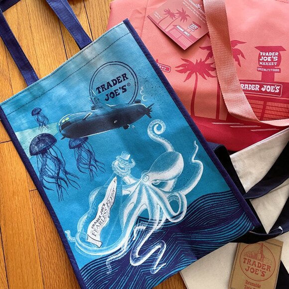 Trader Joe's LIMITED Set: XL PEACH Edition Tote, Shedd Ocean Bag, & TJs Canvas - Picture 5 of 11
